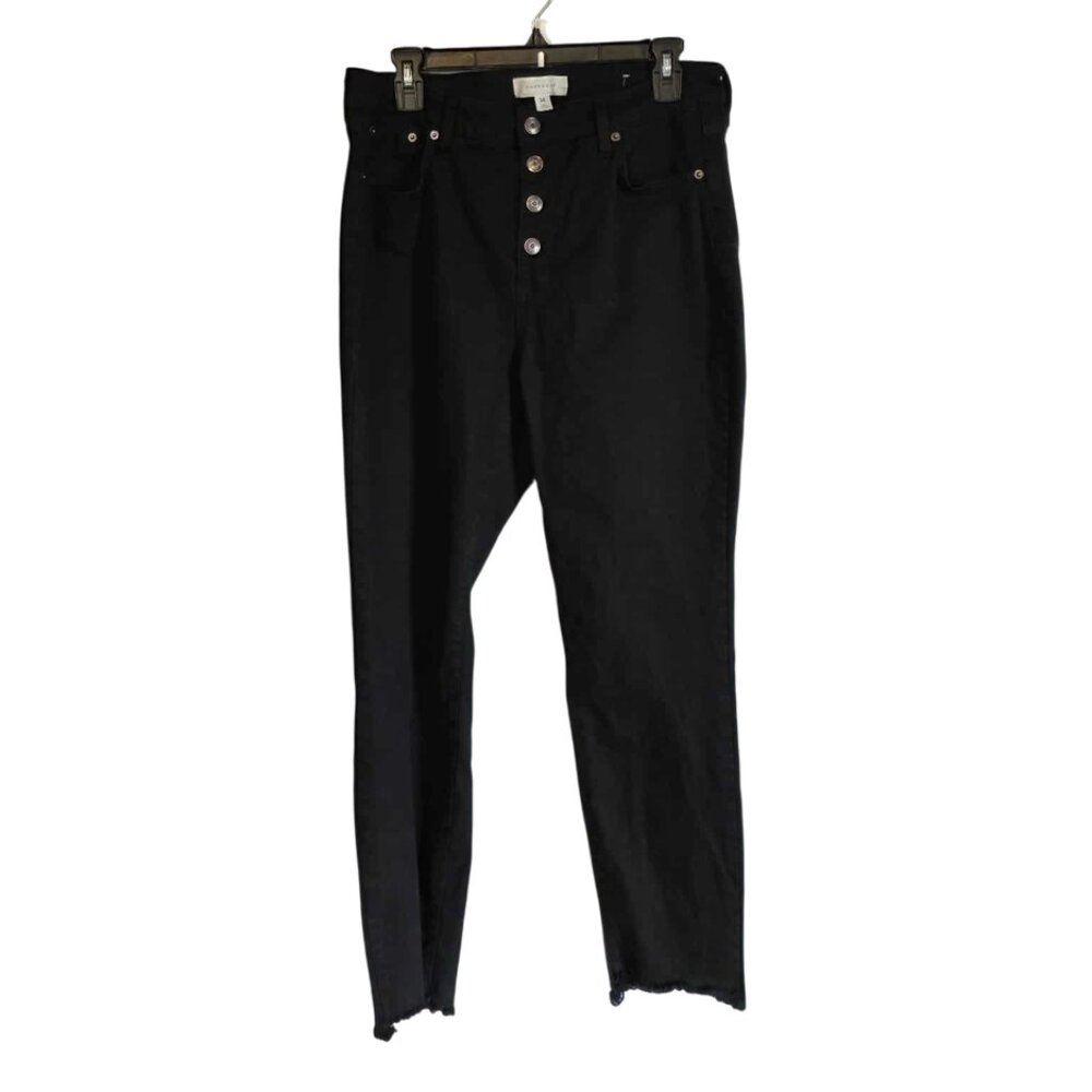 EUC Popsugar Button-Fly Black Denim Jeans with worn ankle